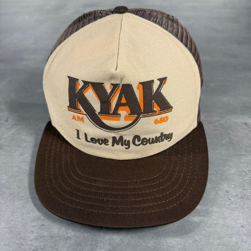 KYAK AM 650 Radio Snapback Hat I Love My Country Music USA Cap Brown Beige 70s